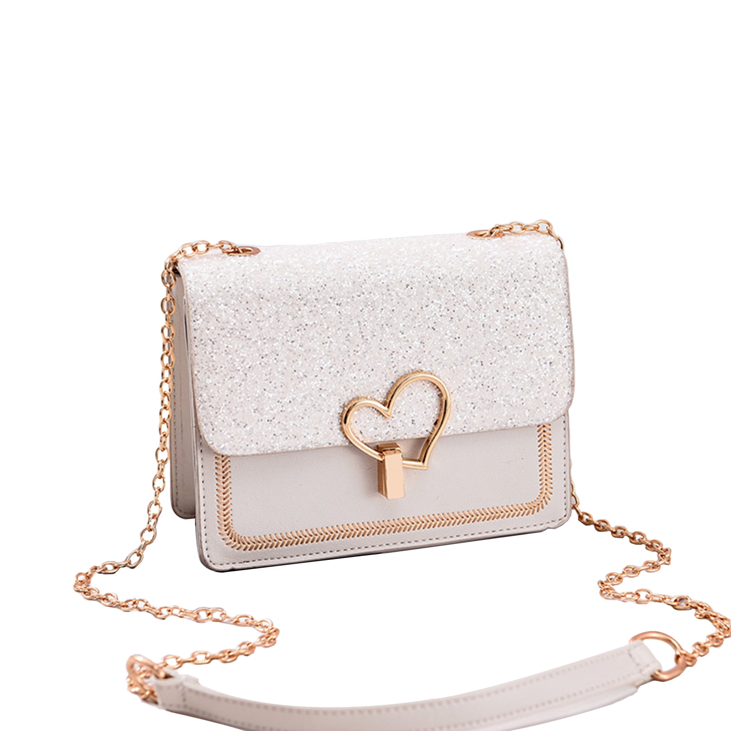 Purse PU Leather Sequin Handbags with Gold Chain Strap White d49f2559 0563 4f50 9863 377641aa32cb.8a20854e0caa7b84ff51056d93a83049